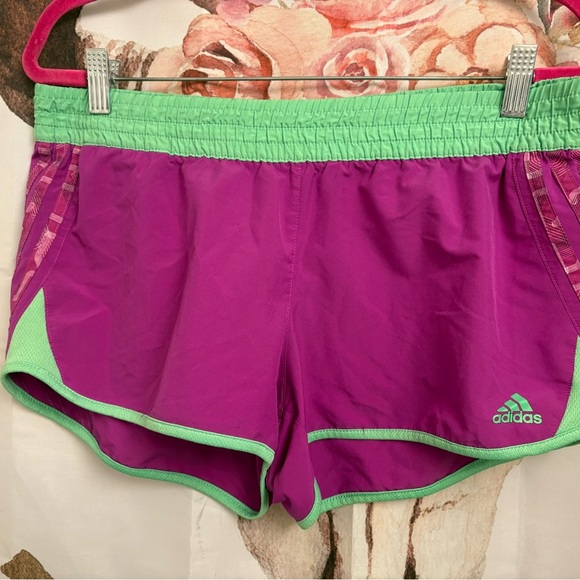 adidas Pants - Adidas Women's Vibrant Purple and green Shorts​